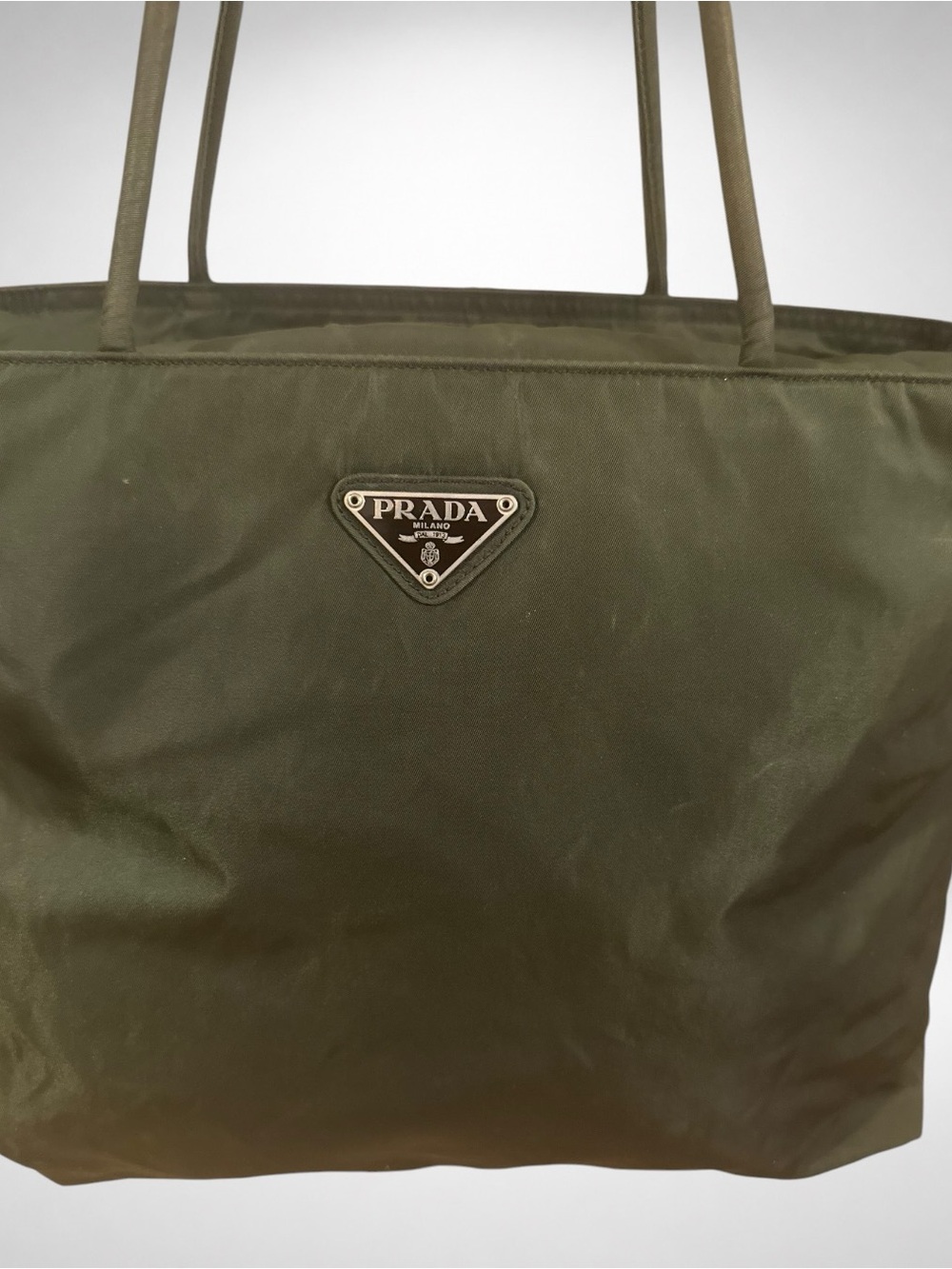 PRADA Authentic Vintage Tessuto Nylon Olive Green Large Tote Shoulder Bag Y2K - Picture 3 of 15